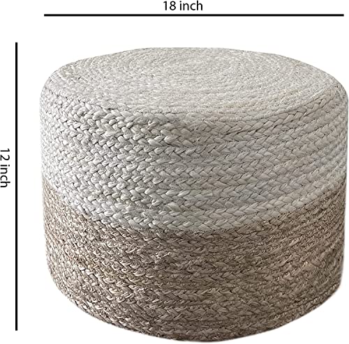 Natural Hand Braided Round Jute Pouf Ottoman N404890