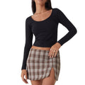 Scoop Neck Ribbed Long Sleeve Crop Top T17546