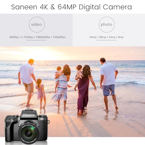 4K 64MP WiFi Touch Screen Digital Camera with Flash, 32GB SD Card, Lens Hood, 3000mAH Battery - Black C8337