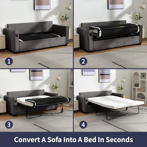 Beige Queen Pull Out Sofa Bed with Memory Foam Mattress N53835