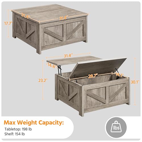 Gray Lift Top Coffee Table with Hidden Storage Compartment W36003