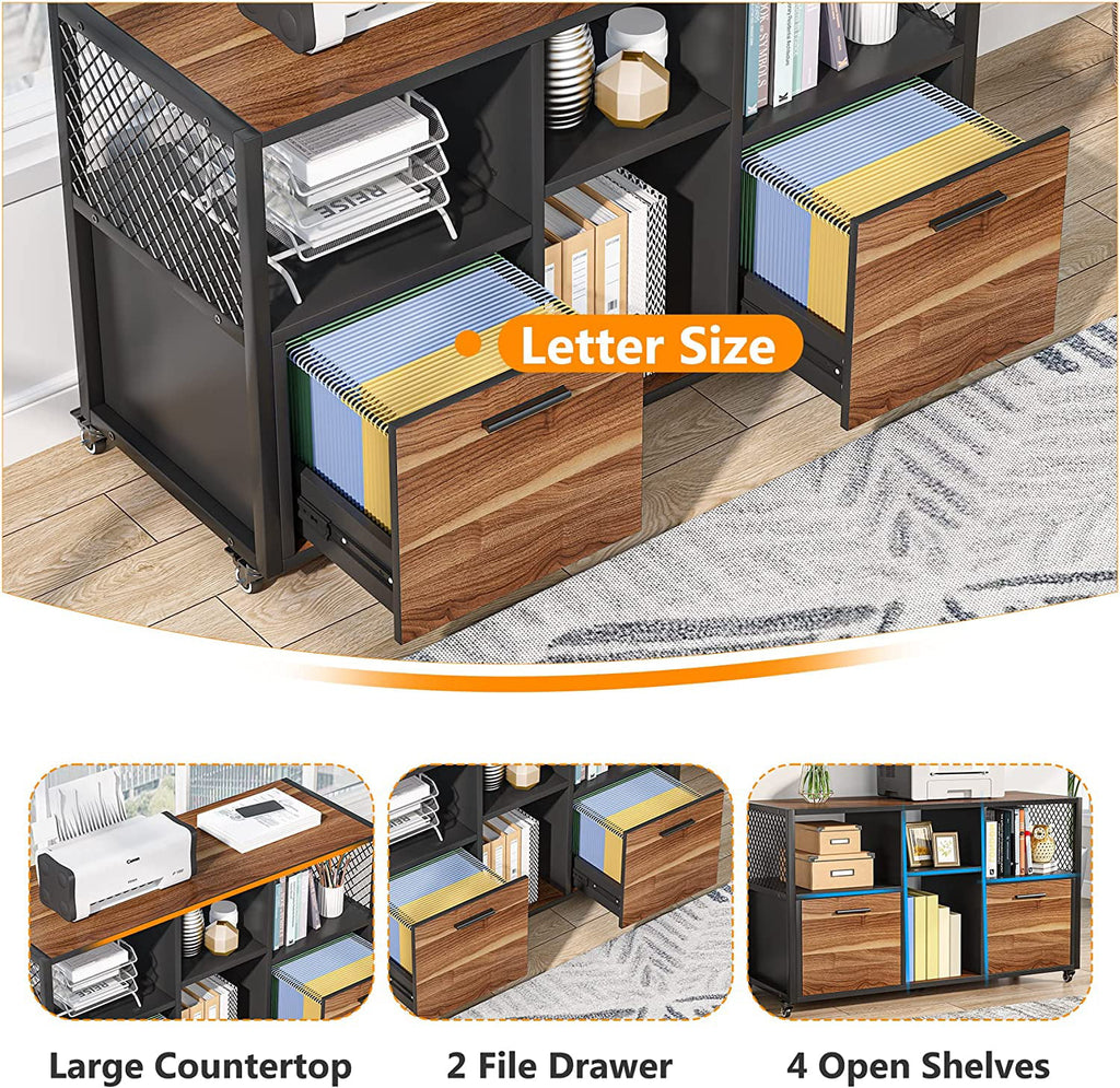 2 Drawer Rustic Brown Wood Lateral File Cabinet Y1116