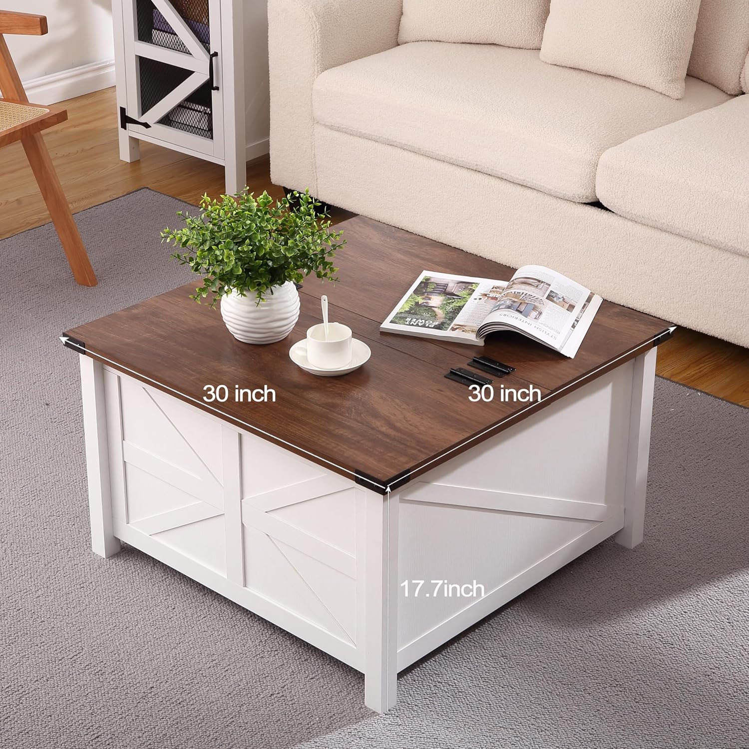 Farmhouse Square Coffee Table with Large Hidden Storage Compartment F5719