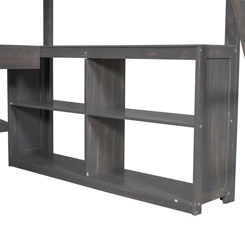 Full Size Solid Wood Loft Bed with Desk and Storage Drawers (White) H419763