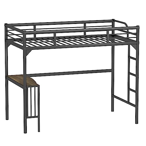 Black Metal Loft Bed Twin Size with Desk and Ladder S75955