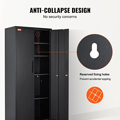 Black Metal Storage Cabinet with 2 Doors and 4 Adjustable Shelves W33070