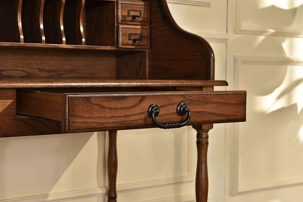 Mini Roll Top Desk Solid Oak Wood Burnished Walnut Finish J6167