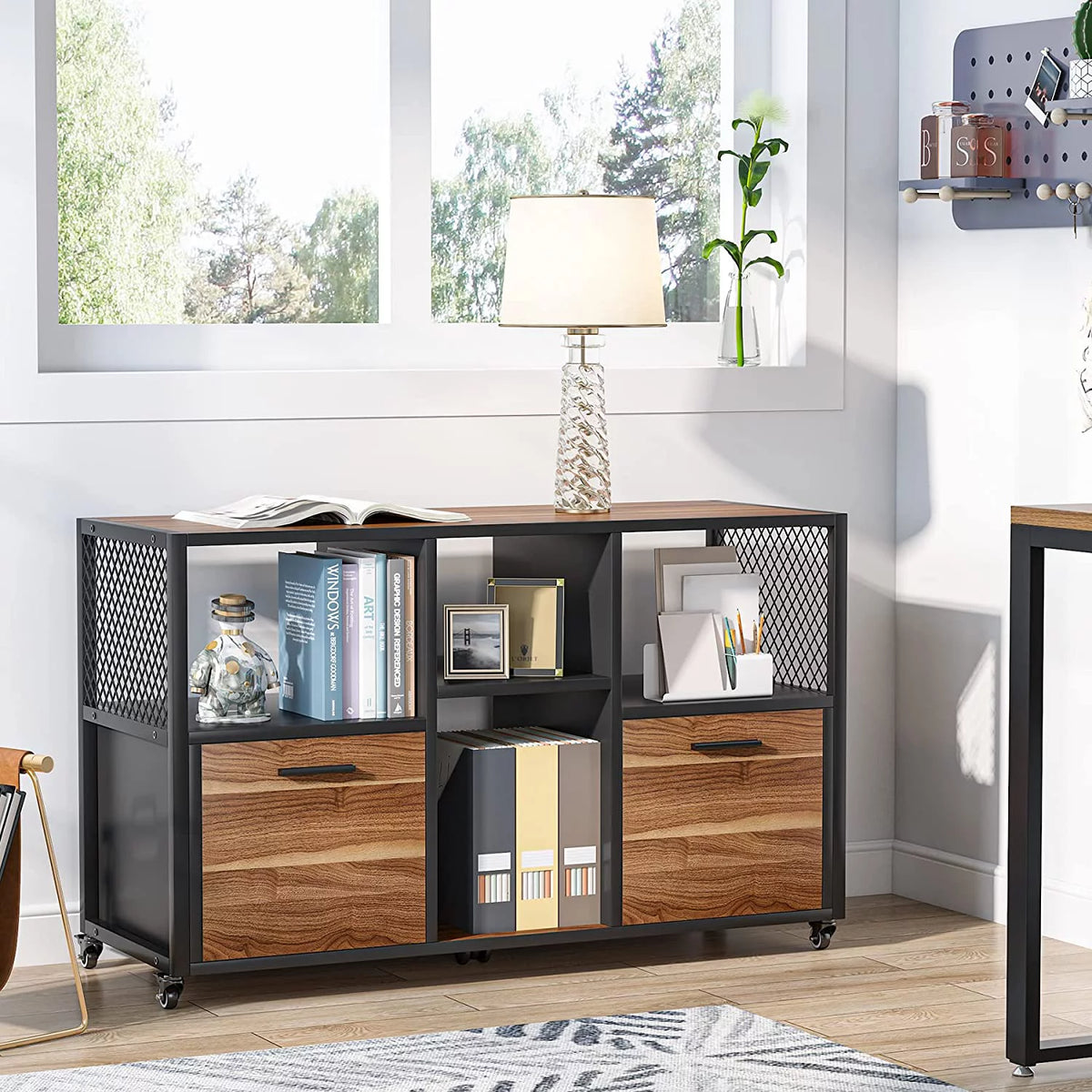 2 Drawer Rustic Brown Wood Lateral File Cabinet Y1116