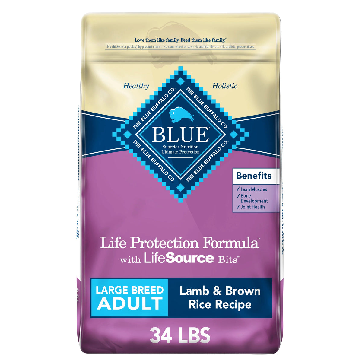 Large Breed Dry Dog Food, Lamb and Brown Rice, 34 lb. Bag U36772