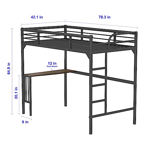 Black Metal Loft Bed Twin Size with Desk and Ladder S75955