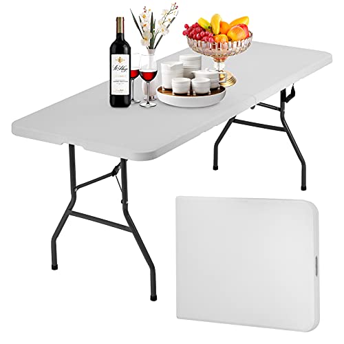 White 6 Foot Heavy Duty Plastic Folding Table M597134