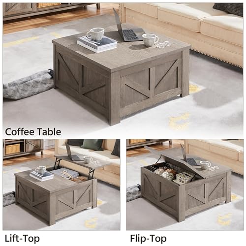 Gray Lift Top Coffee Table with Hidden Storage Compartment W36003