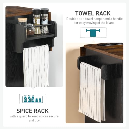White and Walnut Rolling Kitchen Island with Storage M94580