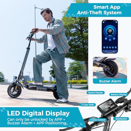 Electric Scooter with 1000W Motor, 28 MPH, 10" Pneumatic Tires, Foldable Handlebar N556