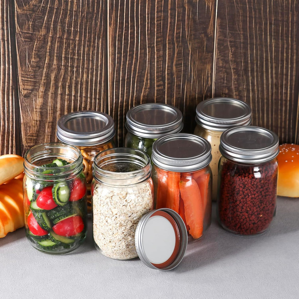 12 oz Clear Glass Mason Jar with Airtight Lid, 8 Pack P68784