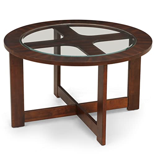 Solid Wood Glass Top Round Coffee Table with 4 Stools E867633