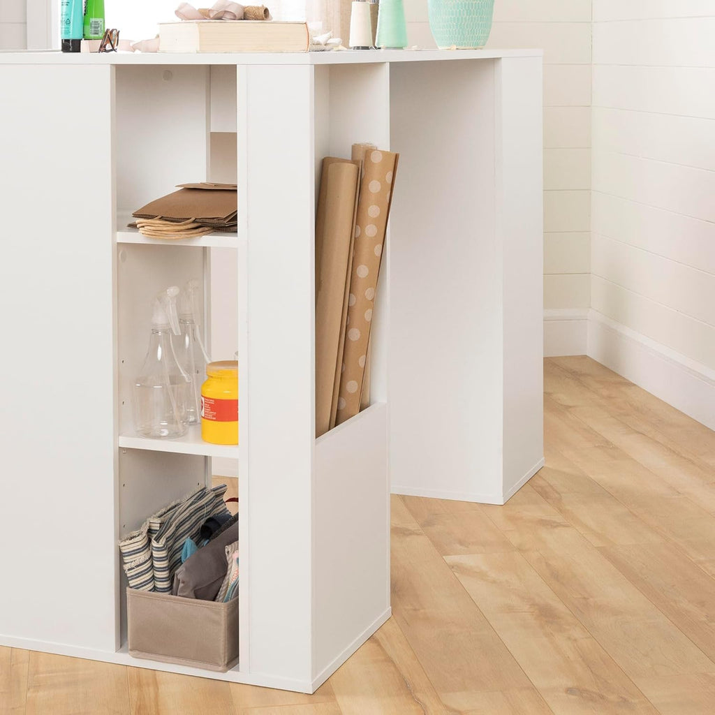 Pure White Counter-Height Craft Table with 4 baskets E428