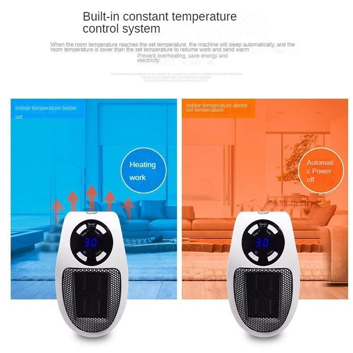 500W Mini Plug-in Wall Heater With Digital Timer T8525