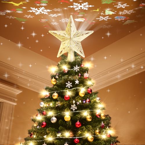 Gold Christmas Tree Topper with LED Projection X564870