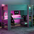 Dark Gray Wood Twin Size Gaming Loft Bed with Desk and Shelves H44301