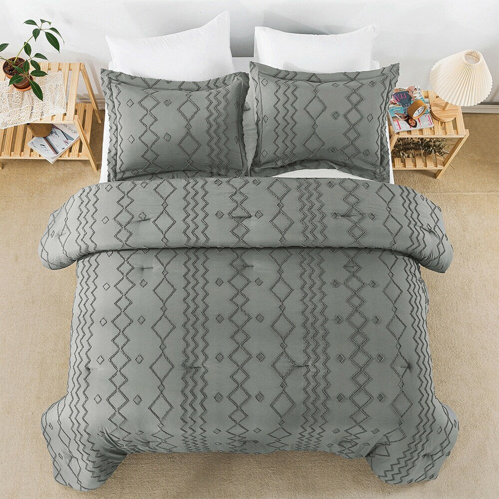 3PCS Tufted Comforter Twin Dark Grey C29890