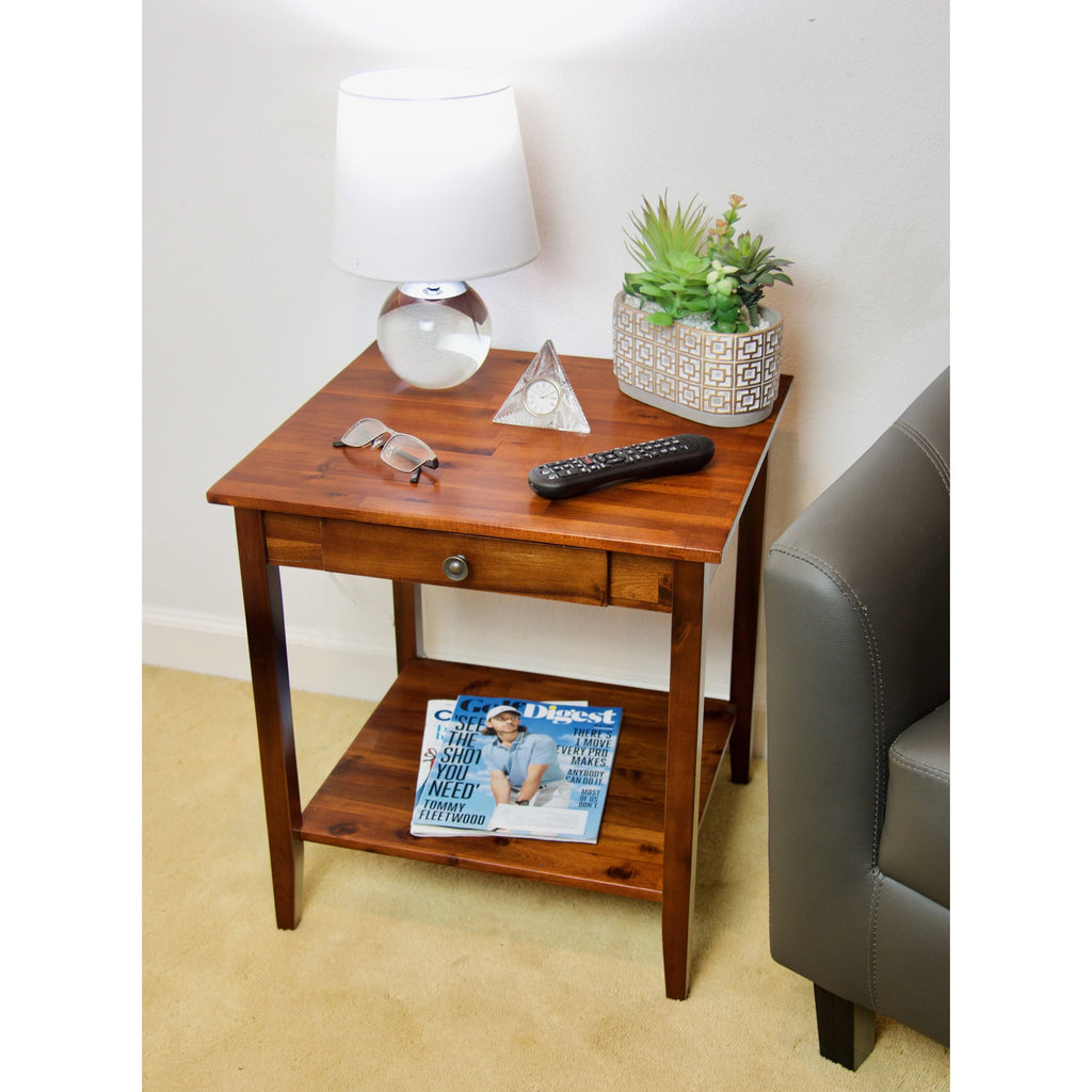 Solid Acacia 1-Drawer End Table - Mahogany X361
