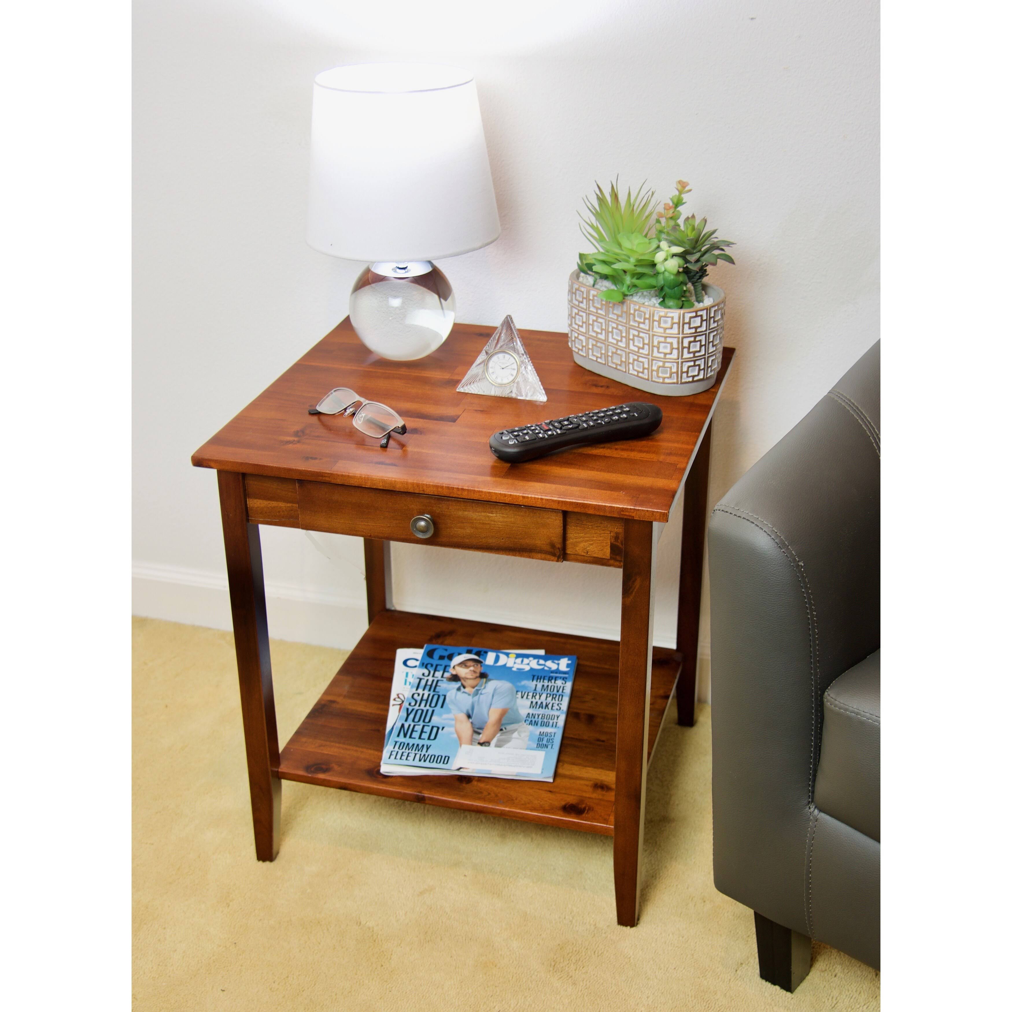 Solid Acacia 1-Drawer End Table - Mahogany X361