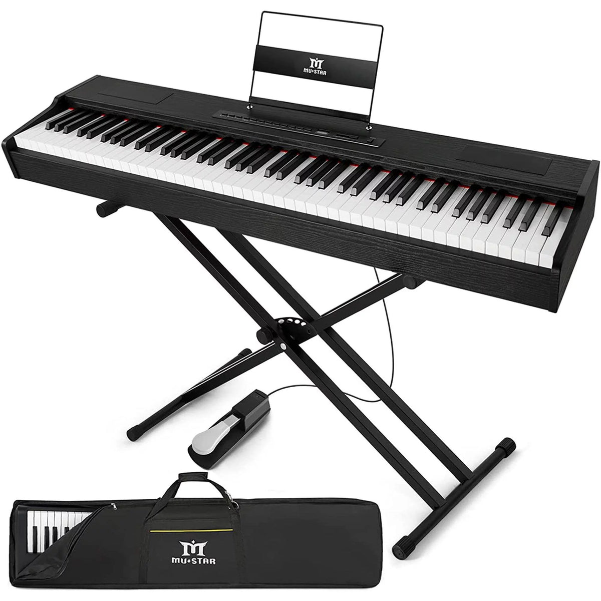 Black 88-Key Digital Piano Weighted Keyboard Hammer Action with Stand I56387