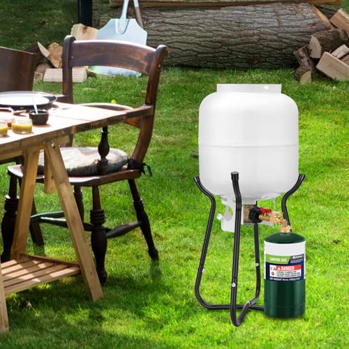 Propane Refill Adapter with Cylinder Refill Stand, QCC1 Adapter 20lb to 1lb Converter with Gauge and On-Off Control Valve W64473