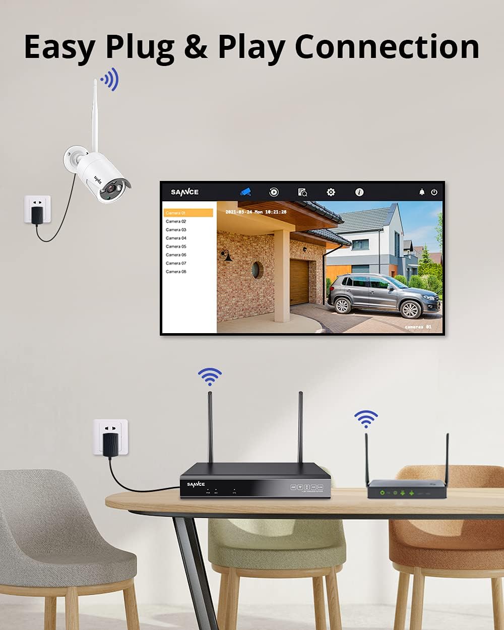 8 Channel 5MP Wireless NVR Security Camera System with 3MP Outdoor WiFi Cameras B901