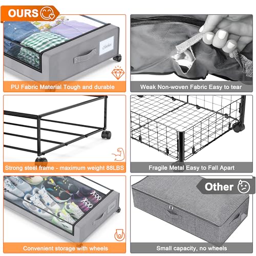 Black 2-Pack 60L Under Bed Storage Containers with Wheels and Clear Lids A895