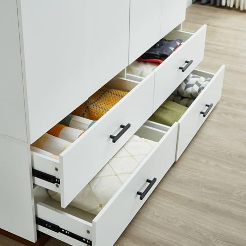 White 4 Door Wood Armoire Wardrobe with 2 Hanging Rods and 2 Drawers F92766