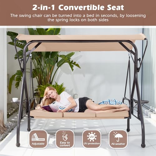 Green Patio Swing with Canopy 3 Seat with Stand Y5688