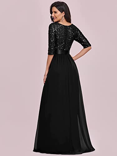 Elegant A Line Crew Neck Half Sleeve Sequin Maxi Evening Dress A826