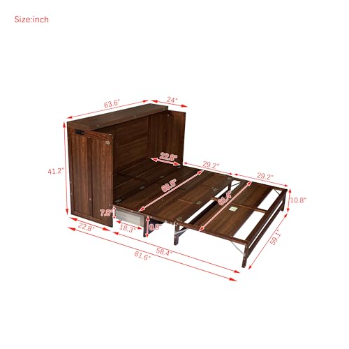 Queen Size Walnut Cabinet Murphy Bed with Drawer V4040