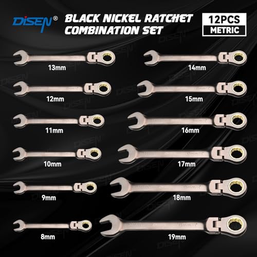 90 Teeth Flex-Head Ratcheting Wrench Set 12 Piece, SAE 1/4 to 3/4", Cr-V Steel, 12-Point, Nickel Plating Q93900