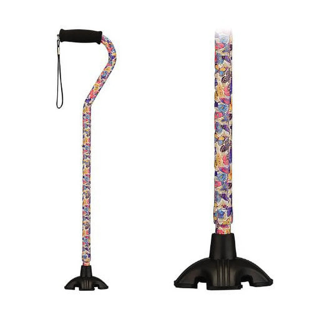 Walking Cane with All Terrain Rubber Quad Tip Base and Carrying Strap D587008