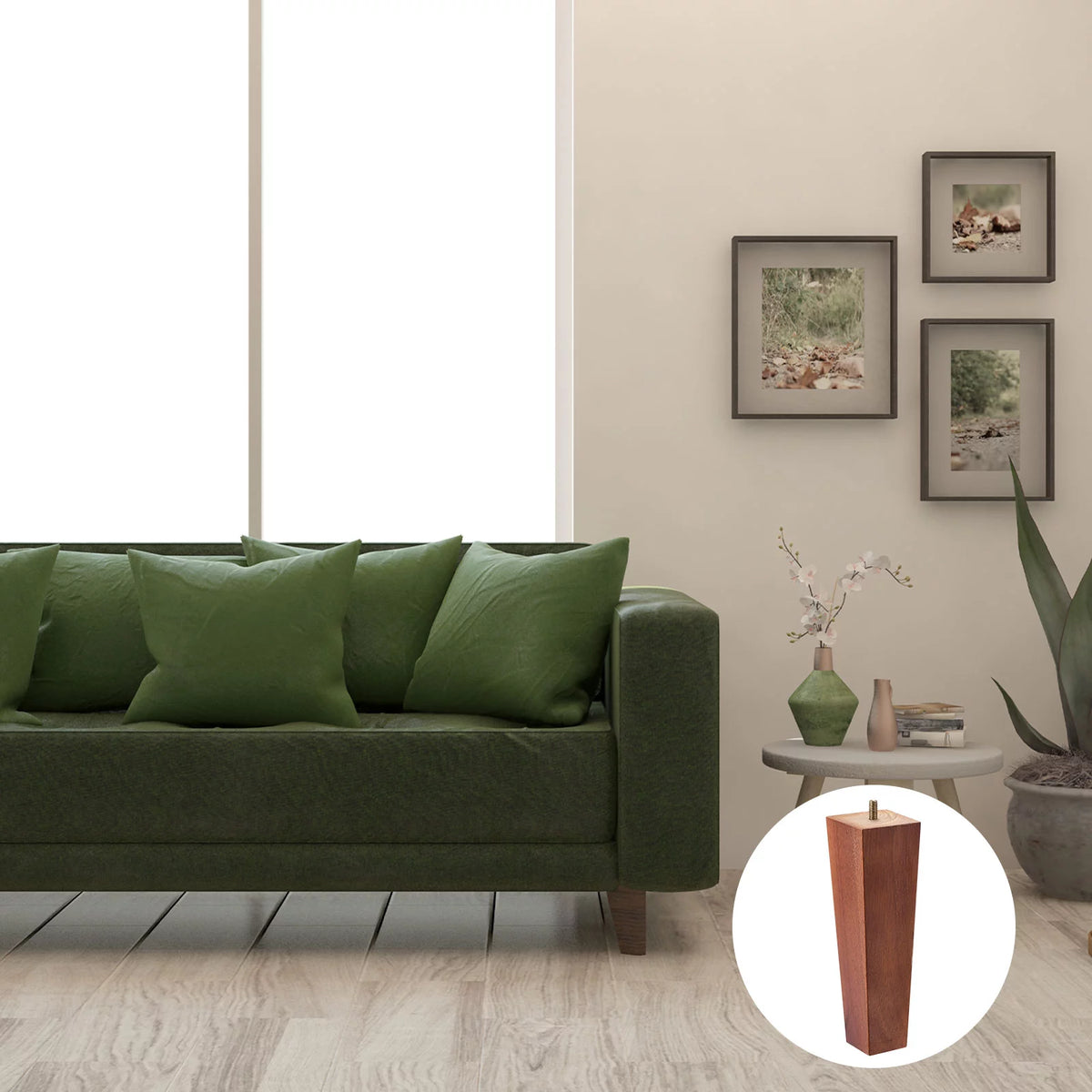 8 Inch Set of 4 Square Solid Wood Couch Legs, Brown R8552