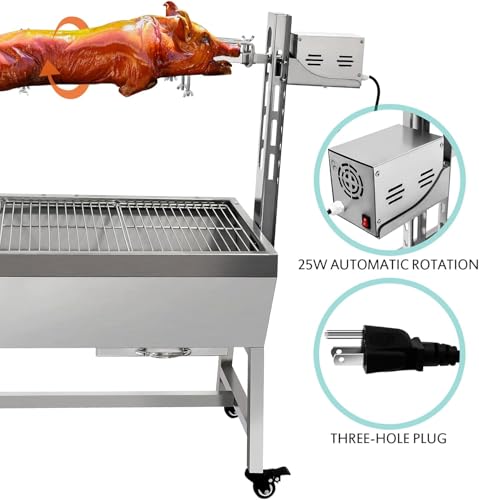 Stainless Steel Charcoal Spit Rotisserie Roaster Grill with Back Cover Guard and Baffle W769