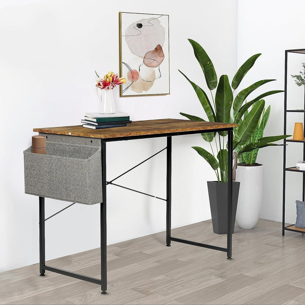Brown 47 Inch Wooden Writing Desk with Storage Bag X26007