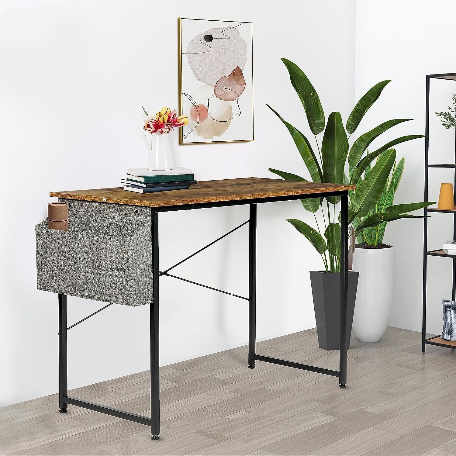 Brown 47 Inch Wooden Writing Desk with Storage Bag X26007