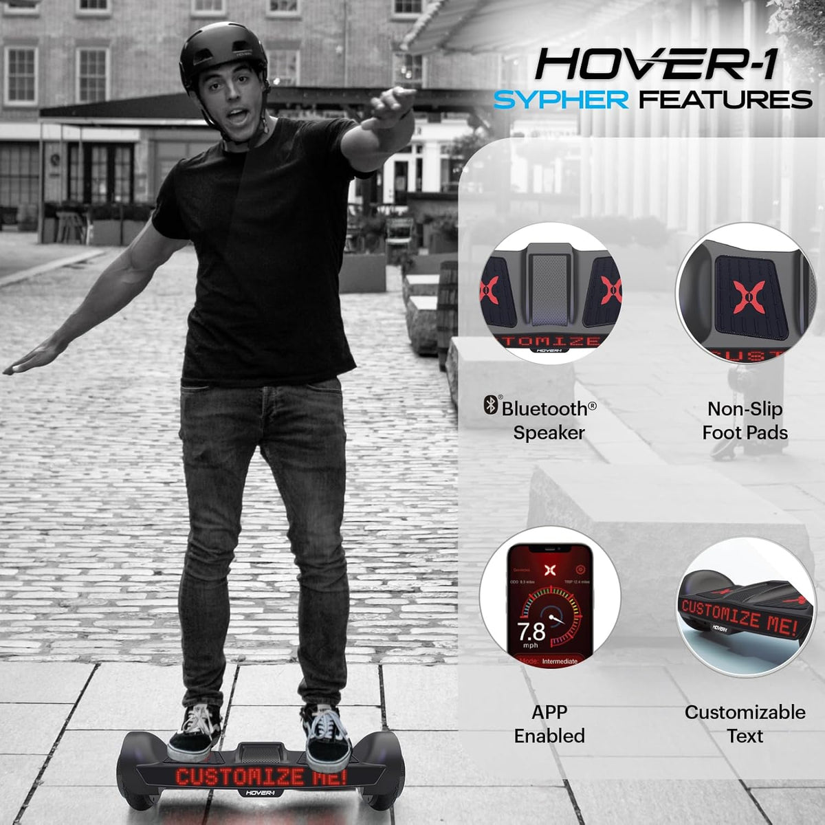 Electric Self-Balancing Hoverboard with Customizable Screen, Dual 150W Motors, 7 mph Max Speed, 7 Miles Max Range G674713