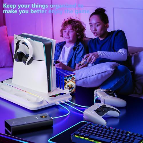 PS5 Stand with Dual Controller Charger and 3 Level Fan L4995