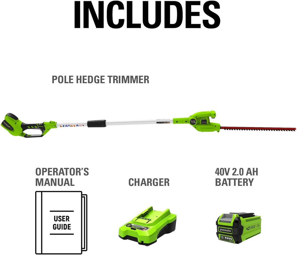 40V 20" Cordless Pole Hedge Trimmer with 2.0Ah Battery and Charger T5555
