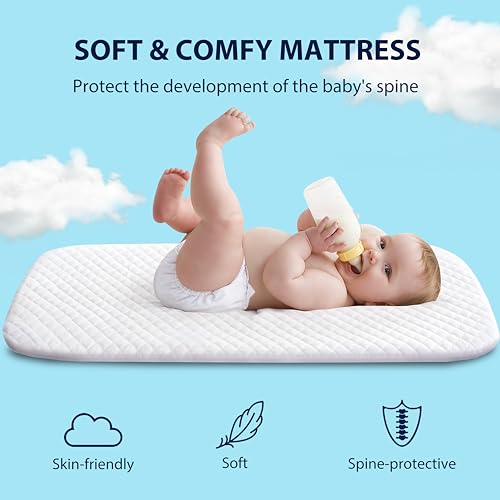 Baby Bassinet Bedside Sleeper, 3 in 1 Rocking Bassinet with Wheels, Adjustable Height, Storage, Mattress & Canopy Q304