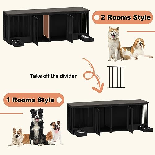 Black Heavy Duty Wooden Dog Crate with Dog Bowl Drawers & Divider P593
