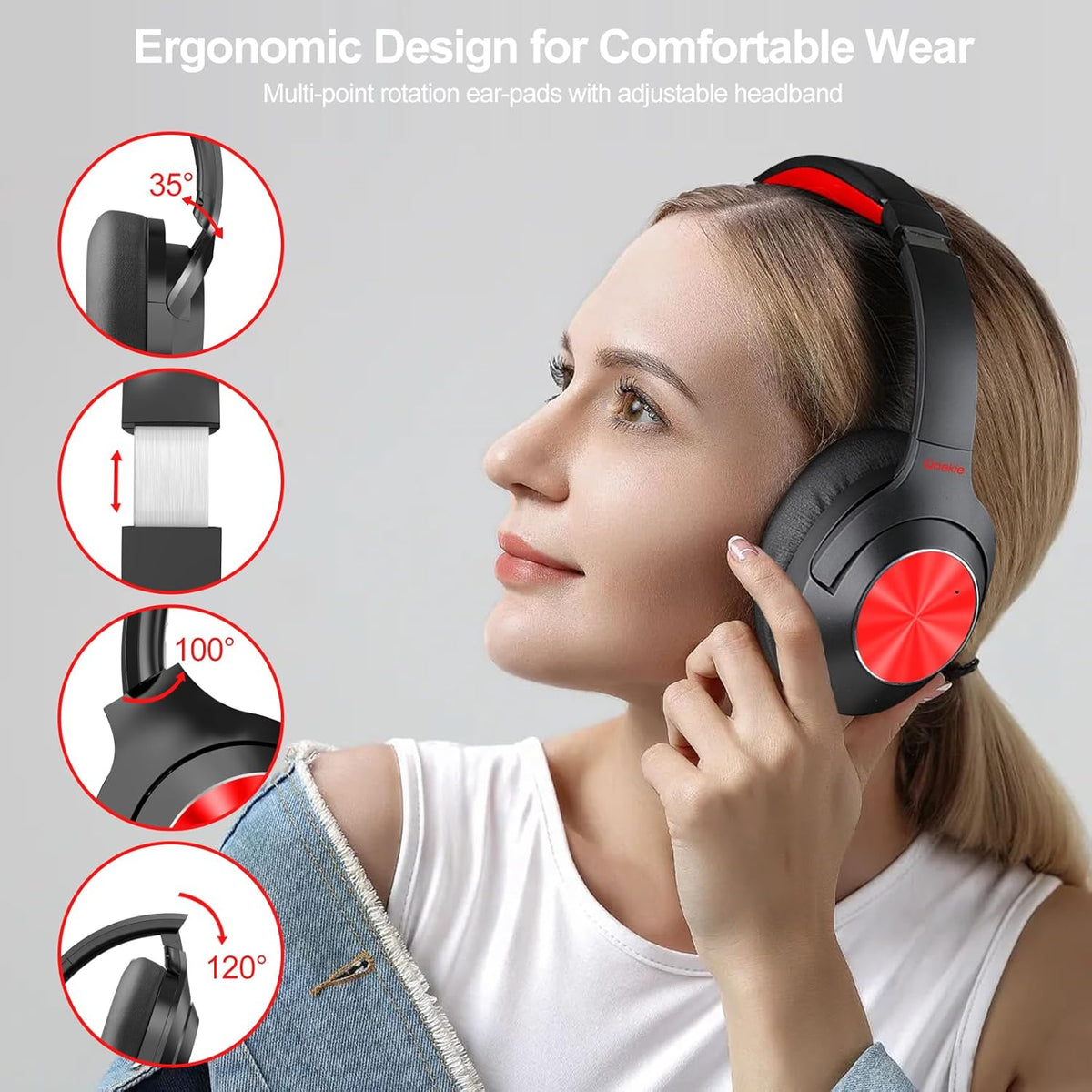 Hybrid Active Noise Cancelling Over Ear Bluetooth Headphones, 100H Playtime O5016
