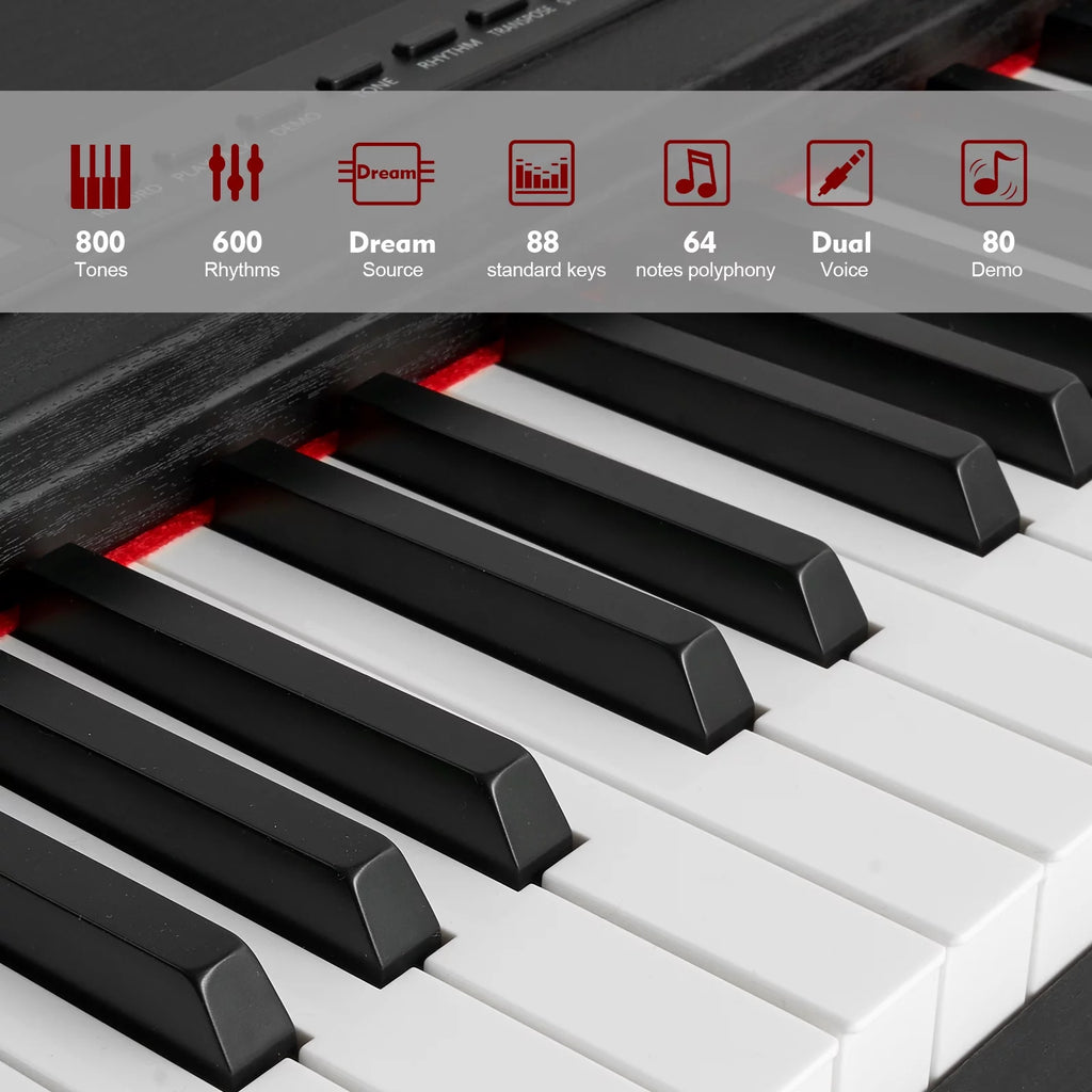 Black 88-Key Digital Piano Weighted Keyboard Hammer Action with Stand I56387