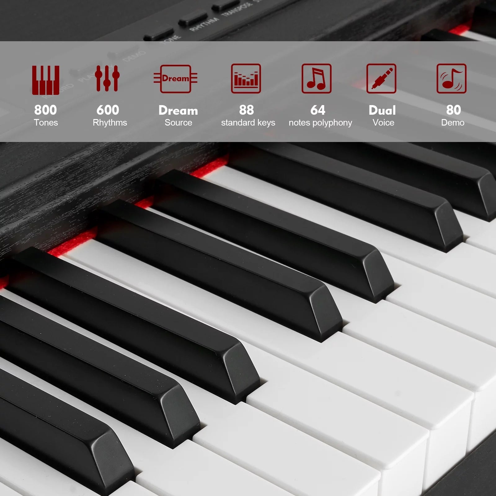 Black 88-Key Digital Piano Weighted Keyboard Hammer Action with Stand I56387