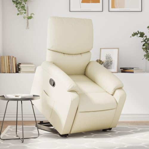Cream Faux Leather Power Lift Massage Recliner Chair O6053